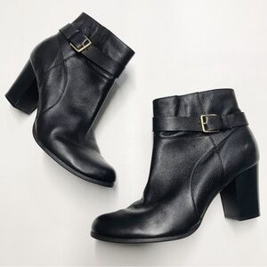 Cole Haan Ankle Boots Booties Womens 10.5 Black Leather Heeled Buckle Side Zip